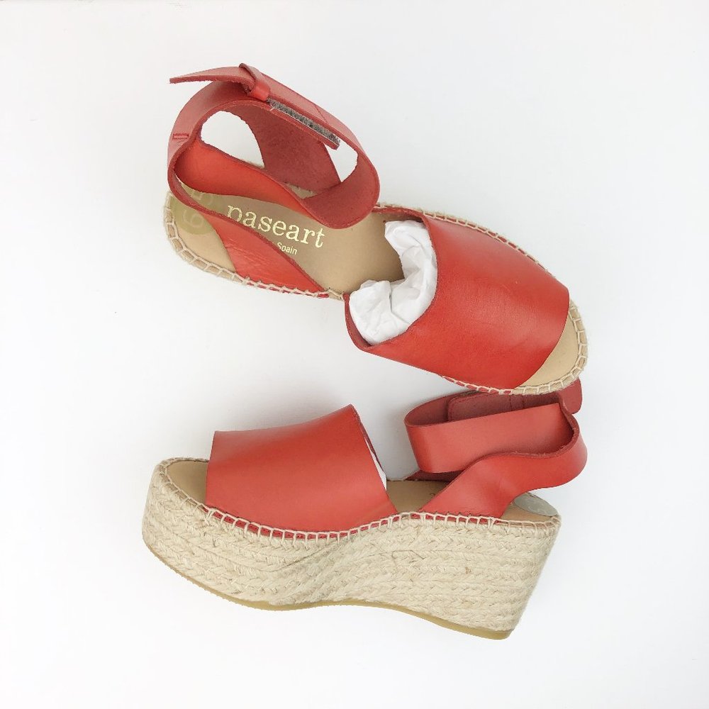 PASEART 6.5 red leather platform espadrille sandal